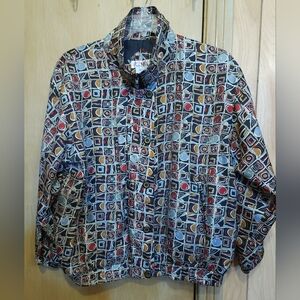 Vtg STUNT SPORTS 100% Silk Windbreaker Jacket Mens Med Womens Lrg Bomber Style